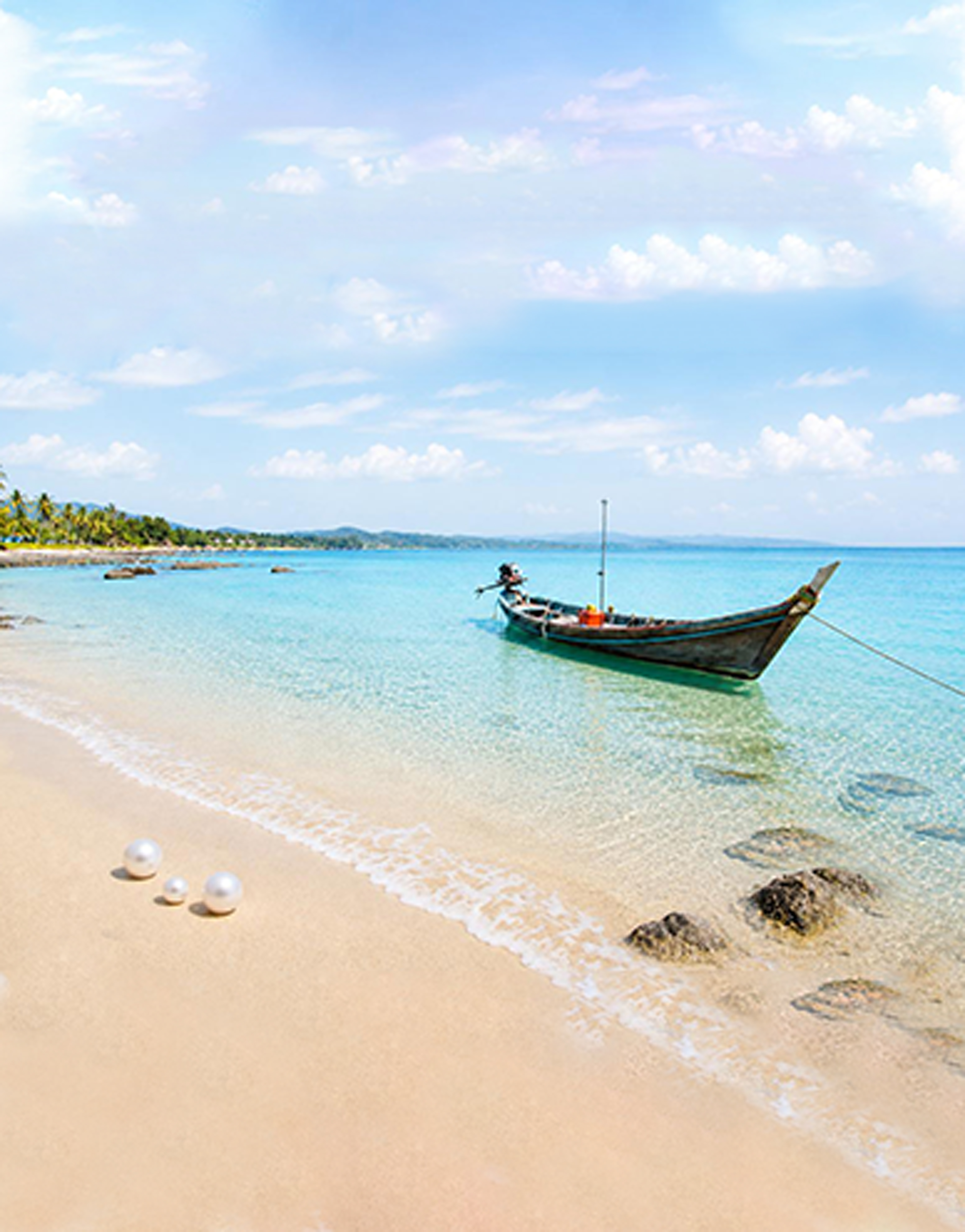 Boat on the coast of Bangladesh with pearls in the sand